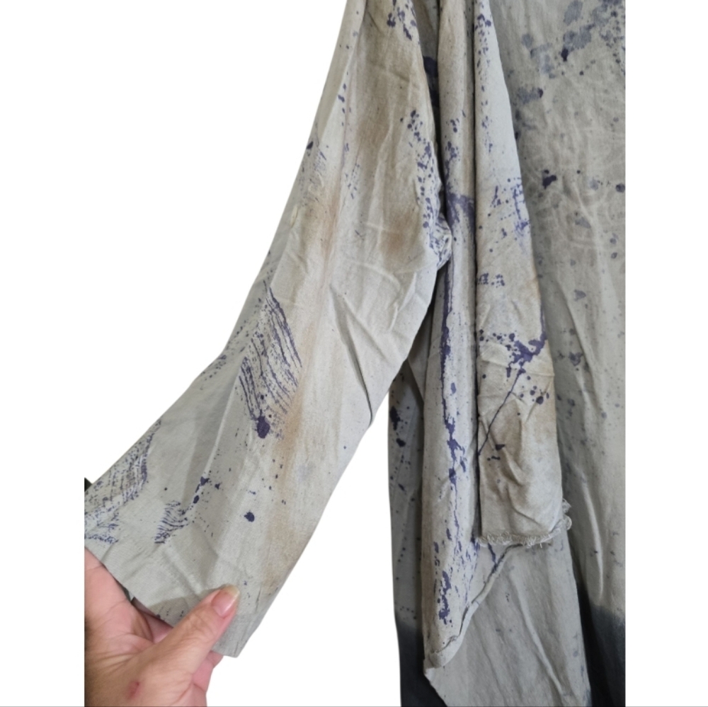 A Rare Bird Flyaway Duster Kimono One Size Gray Black Spatter Ombre Aztec Back - Picture 4 of 8